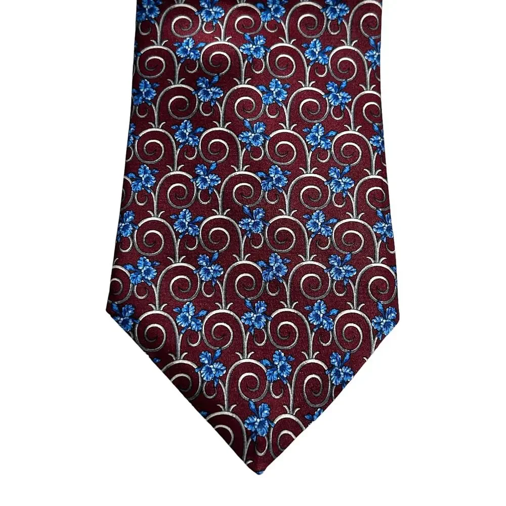 Lord & Taylor Maroon and Blue Floral Tie